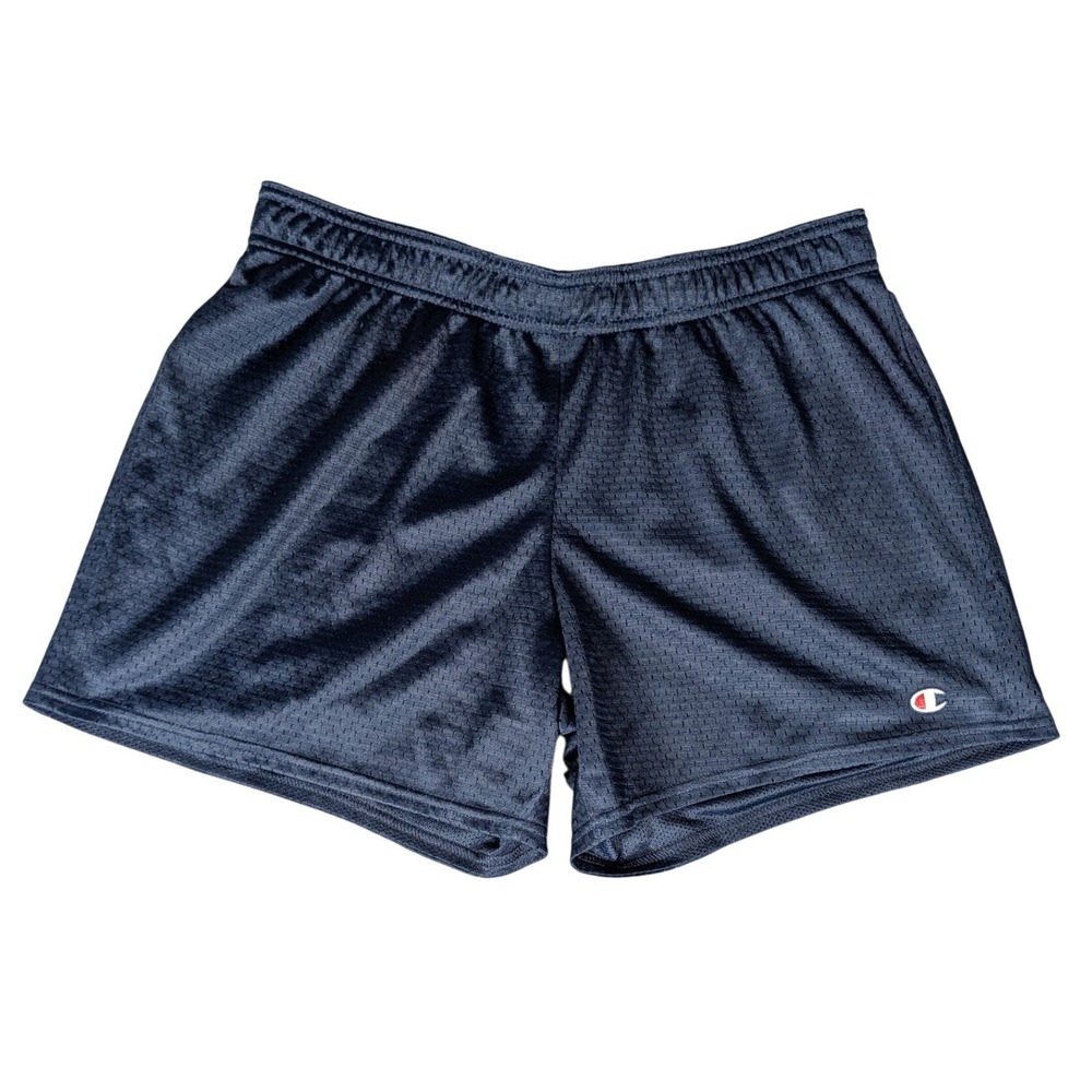Champion Mesh Athletic Shorts Women Medium Navy Blue Sporty Logo Excellent